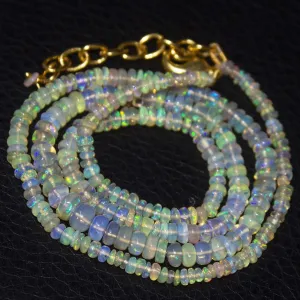 Natural Ethiopian Welo Opal Gold Plated Smooth Rondelle Necklace 2mm 5mm 19.75"