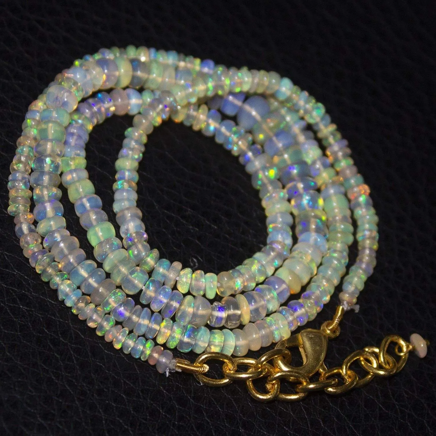 Natural Ethiopian Welo Opal Gold Plated Smooth Rondelle Necklace 2mm 5mm 19.75"