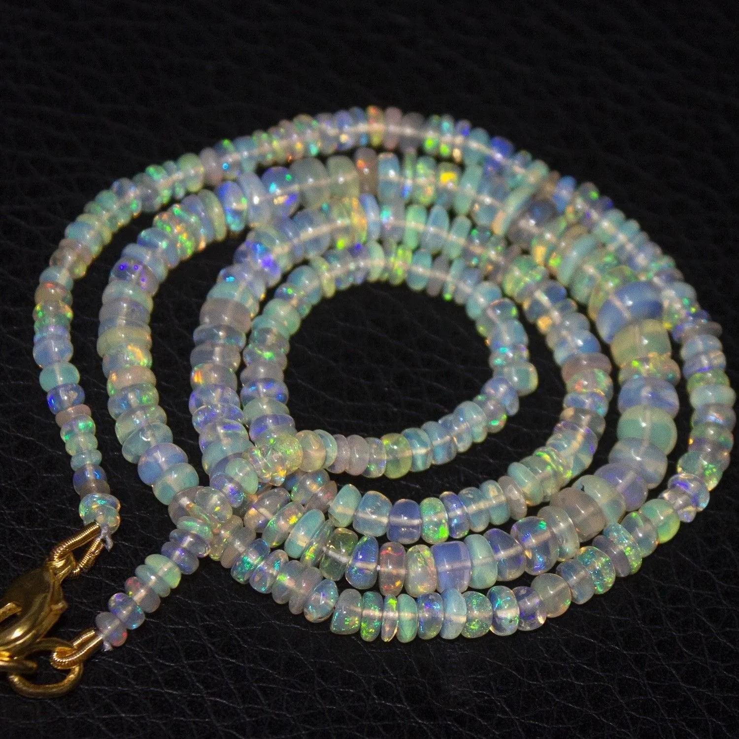 Natural Ethiopian Welo Opal Gold Plated Smooth Rondelle Necklace 2mm 5mm 19.75"