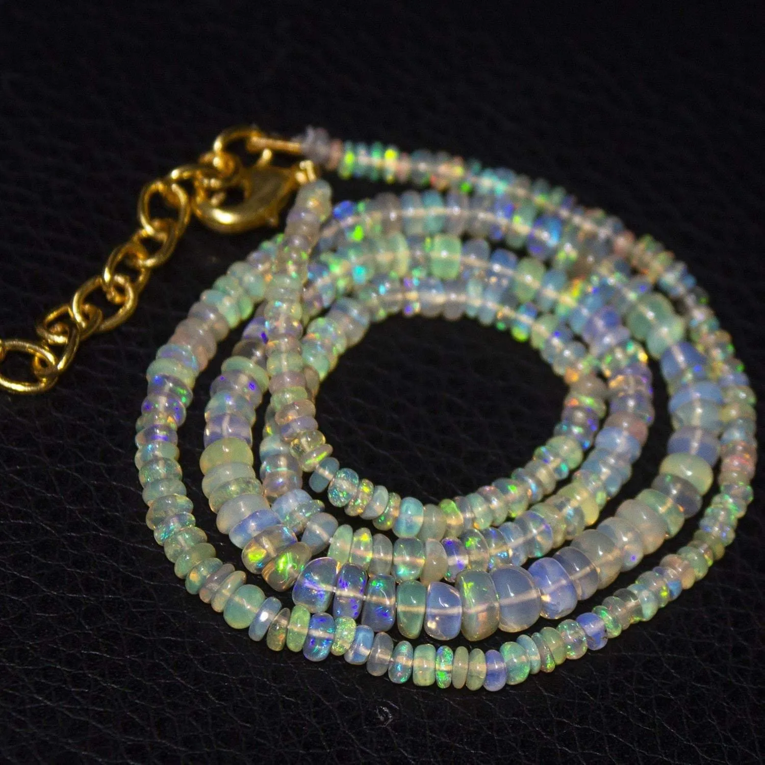 Natural Ethiopian Welo Opal Gold Plated Smooth Rondelle Necklace 2mm 5mm 19.75"