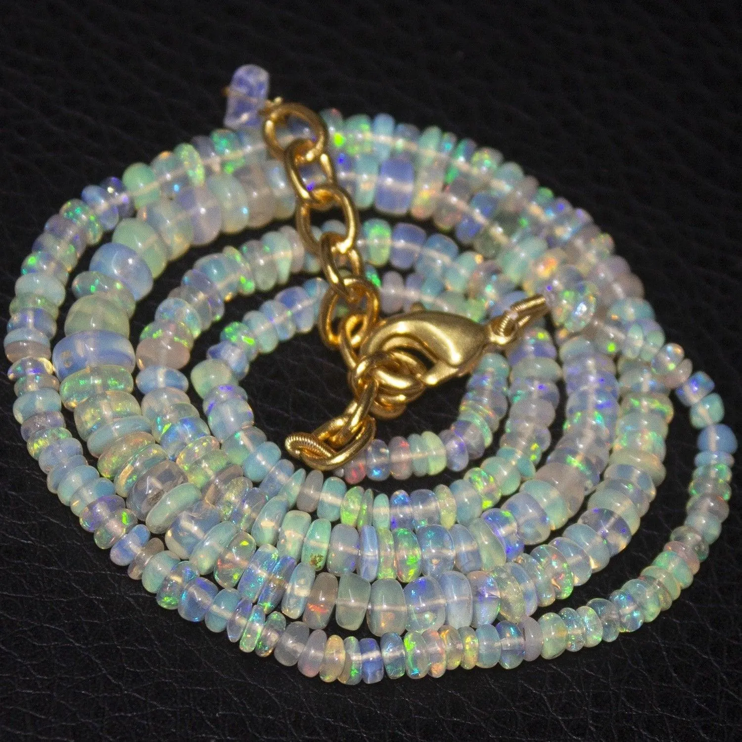Natural Ethiopian Welo Opal Gold Plated Smooth Rondelle Necklace 2mm 5mm 19.75"