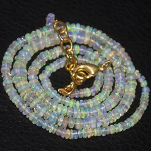 Natural Ethiopian Welo Opal Gold Plated Smooth Rondelle Necklace 2mm 5mm 19.75"
