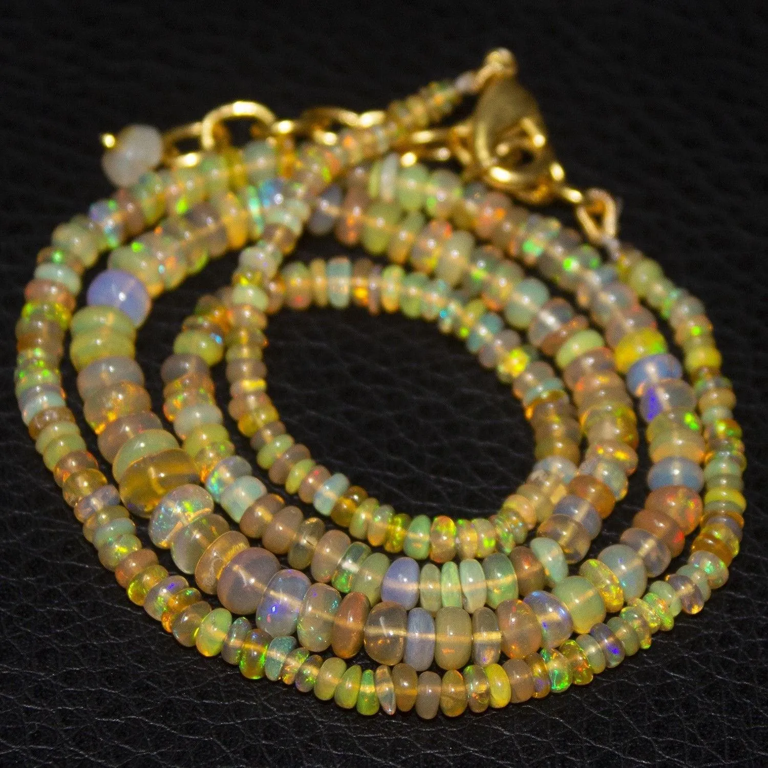 Natural Ethiopian Welo Opal Gold Plated Smooth Rondelle Necklace 2mm 5mm 19"