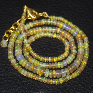Natural Ethiopian Welo Opal Gold Plated Smooth Rondelle Necklace 2mm 5mm 19"