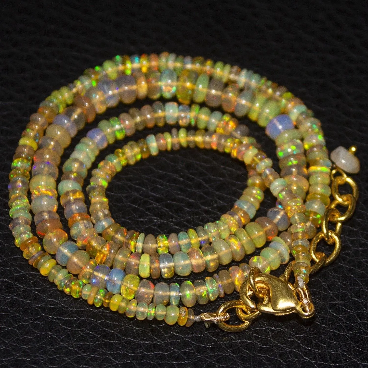 Natural Ethiopian Welo Opal Gold Plated Smooth Rondelle Necklace 2mm 5mm 19"