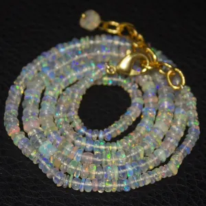 Natural Ethiopian Welo Opal Gold Plated Smooth Rondelle Necklace 2mm 5mm 20.5"