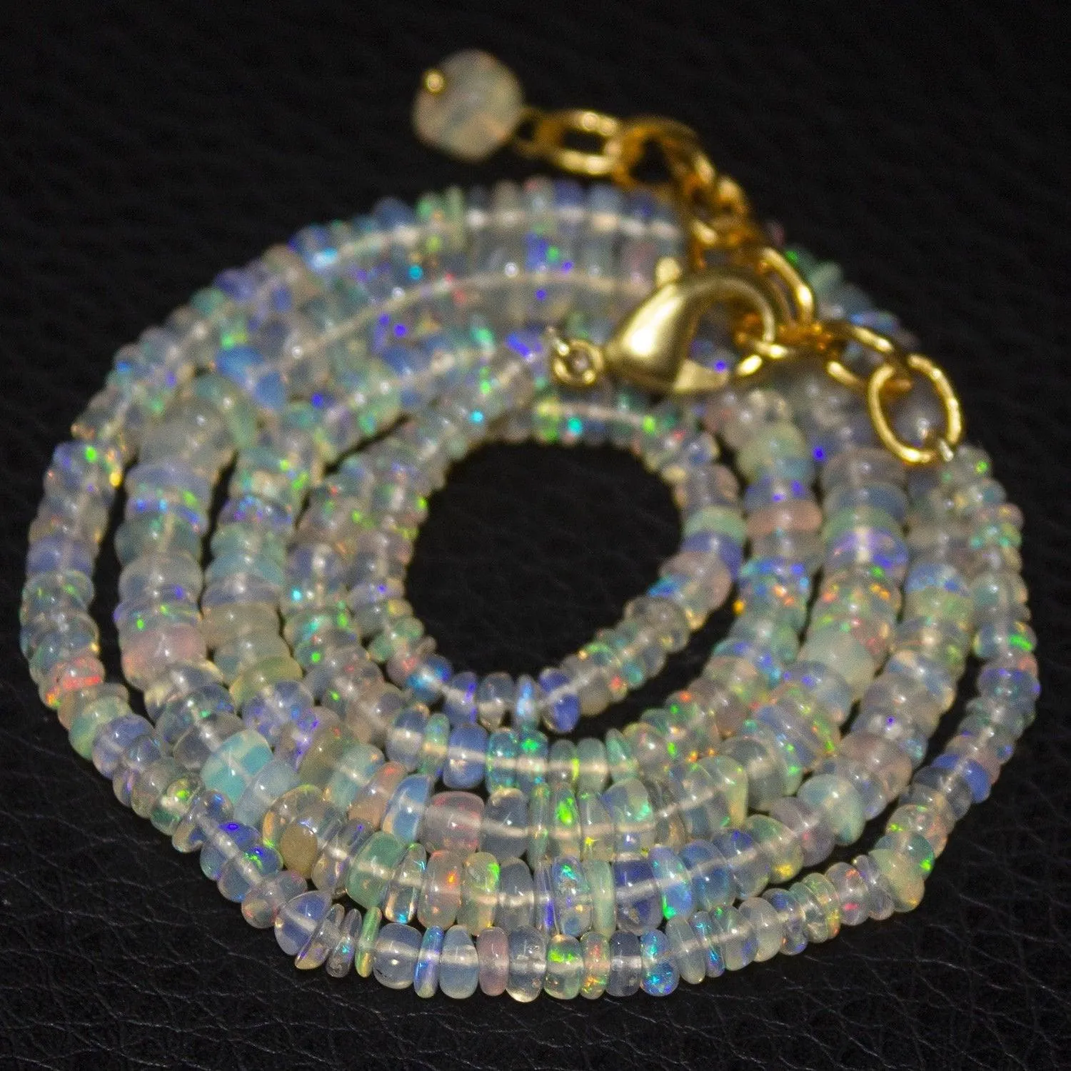 Natural Ethiopian Welo Opal Gold Plated Smooth Rondelle Necklace 2mm 5mm 20.5"