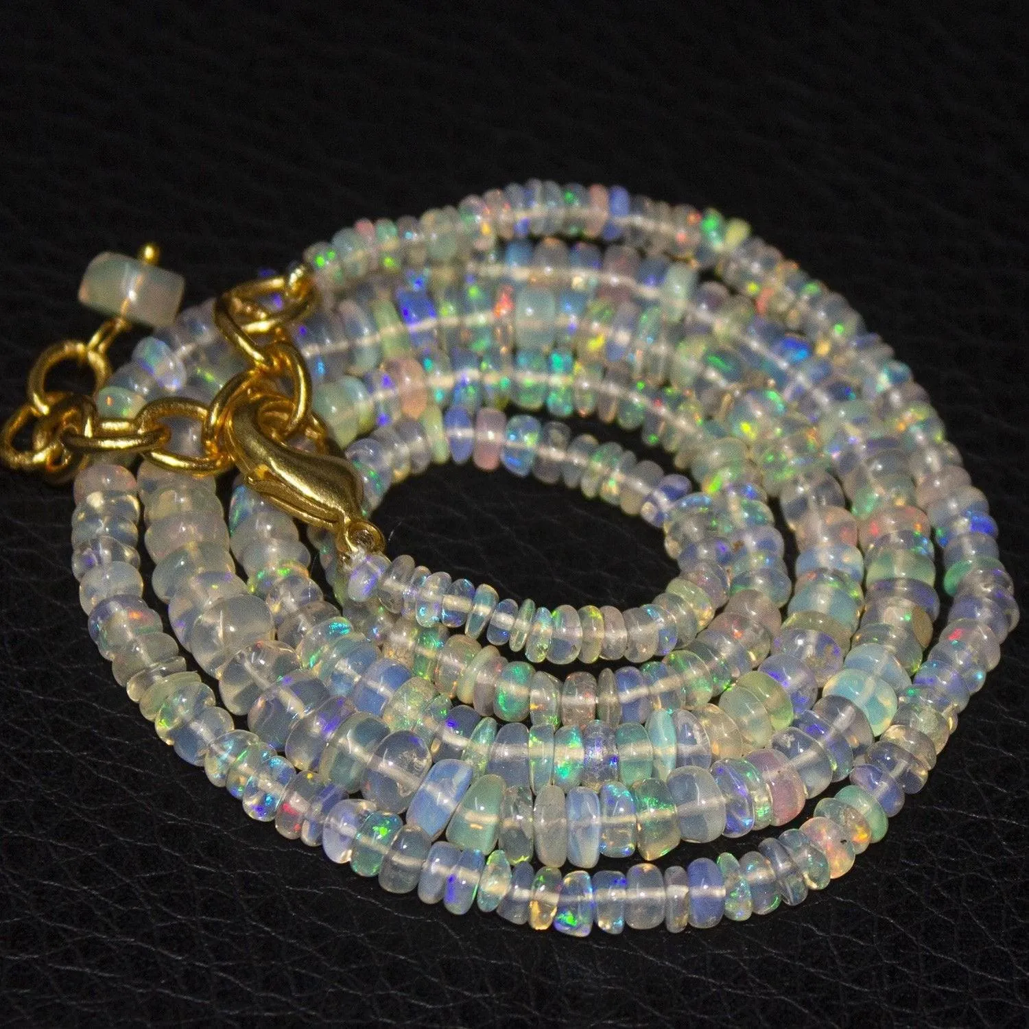 Natural Ethiopian Welo Opal Gold Plated Smooth Rondelle Necklace 2mm 5mm 20.5"