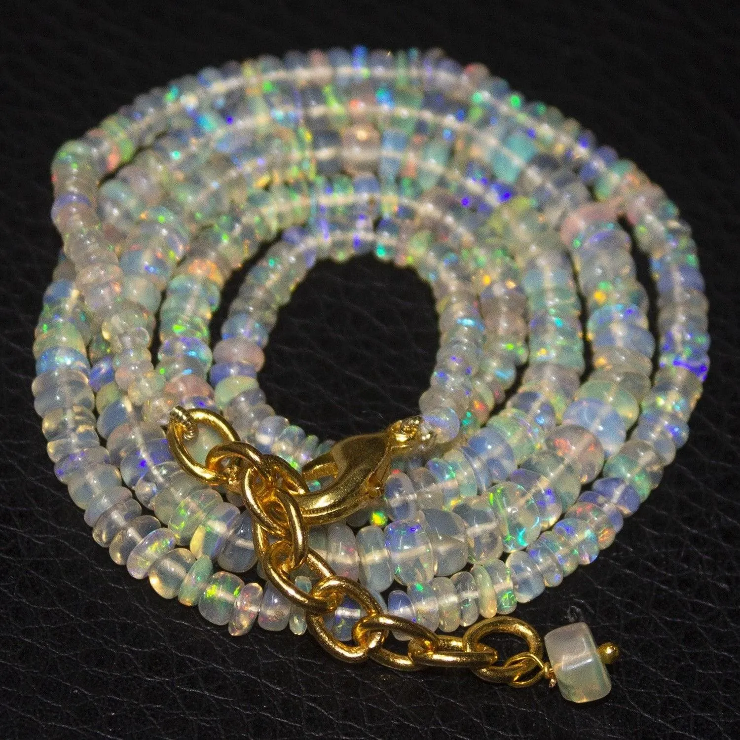 Natural Ethiopian Welo Opal Gold Plated Smooth Rondelle Necklace 2mm 5mm 20.5"