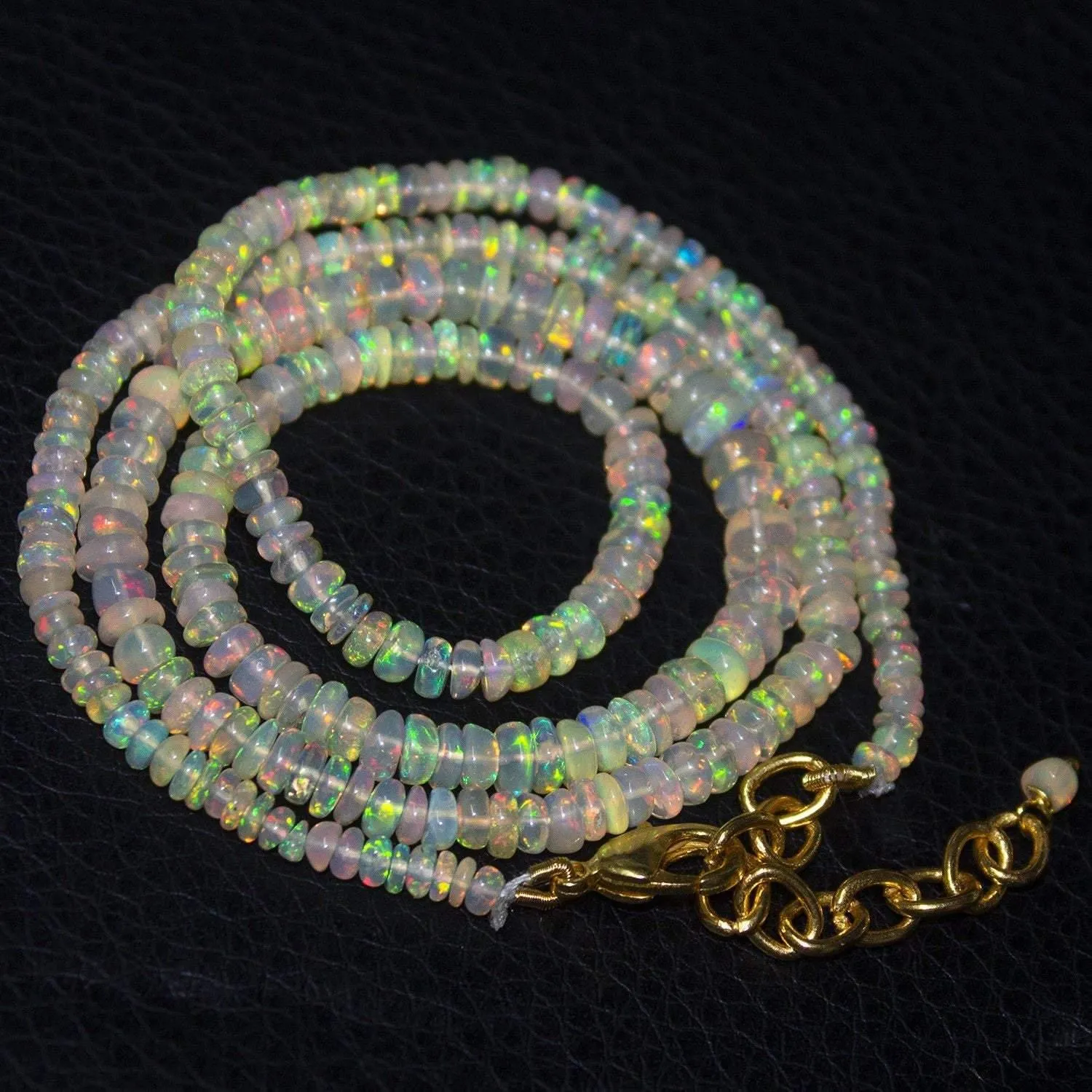 Natural Ethiopian Welo Opal Gold Plated Smooth Rondelle Necklace 2mm 5mm 20"