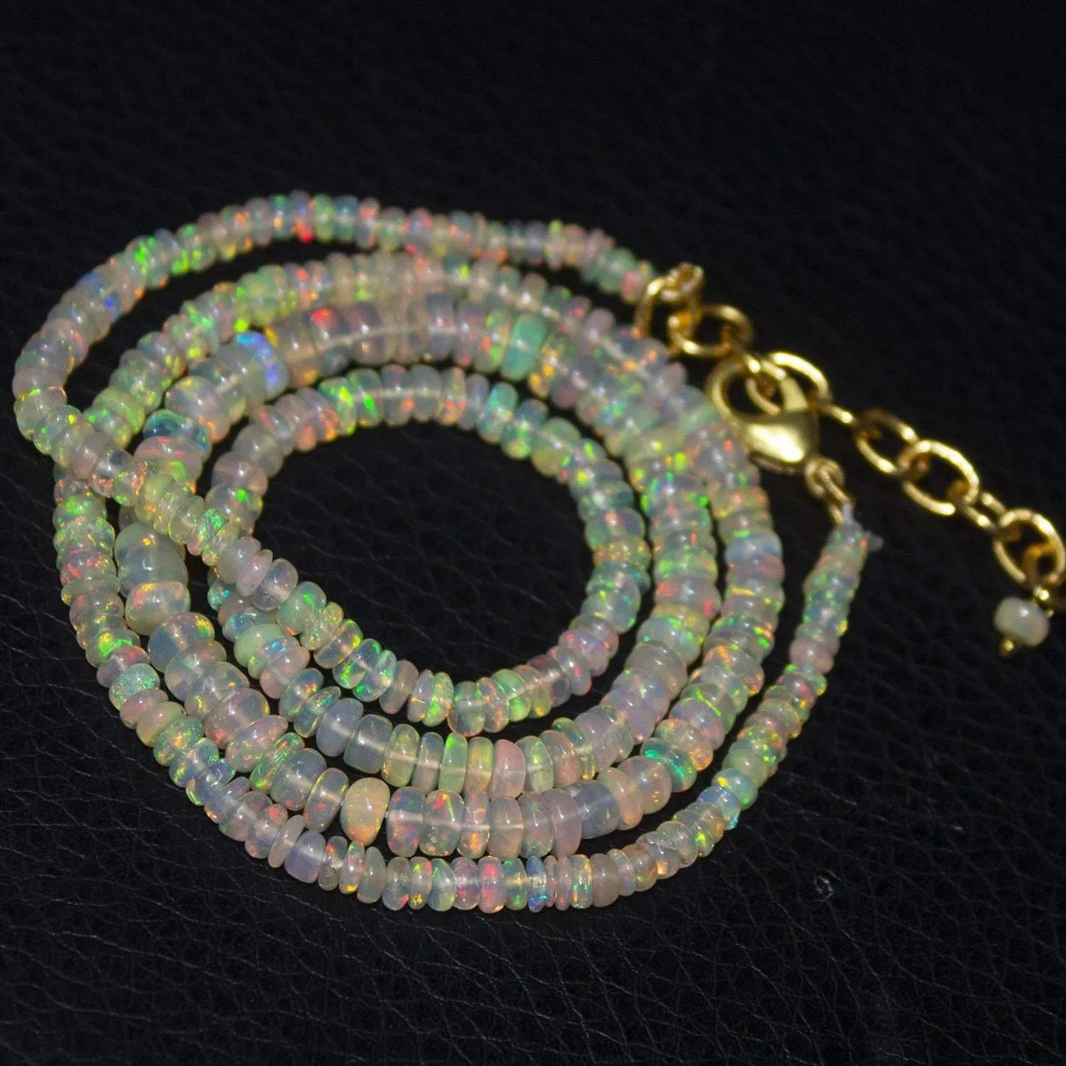Natural Ethiopian Welo Opal Gold Plated Smooth Rondelle Necklace 2mm 5mm 20"