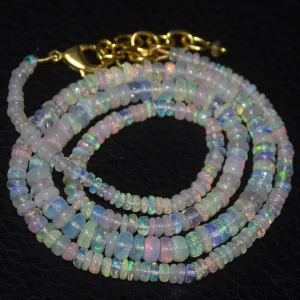 Natural Ethiopian Welo Opal Gold Plated Smooth Rondelle Necklace 2mm 5mm 20"