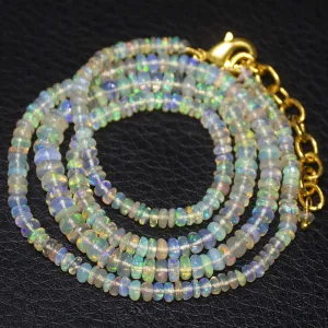 Natural Ethiopian Welo Opal Gold Plated Smooth Rondelle Necklace 2mm 5mm 20"
