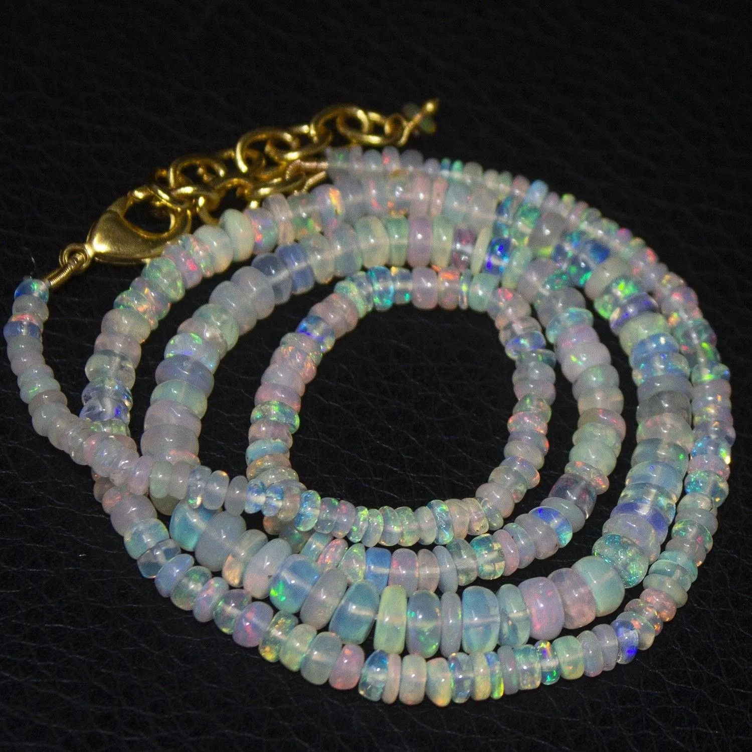 Natural Ethiopian Welo Opal Gold Plated Smooth Rondelle Necklace 2mm 5mm 20"
