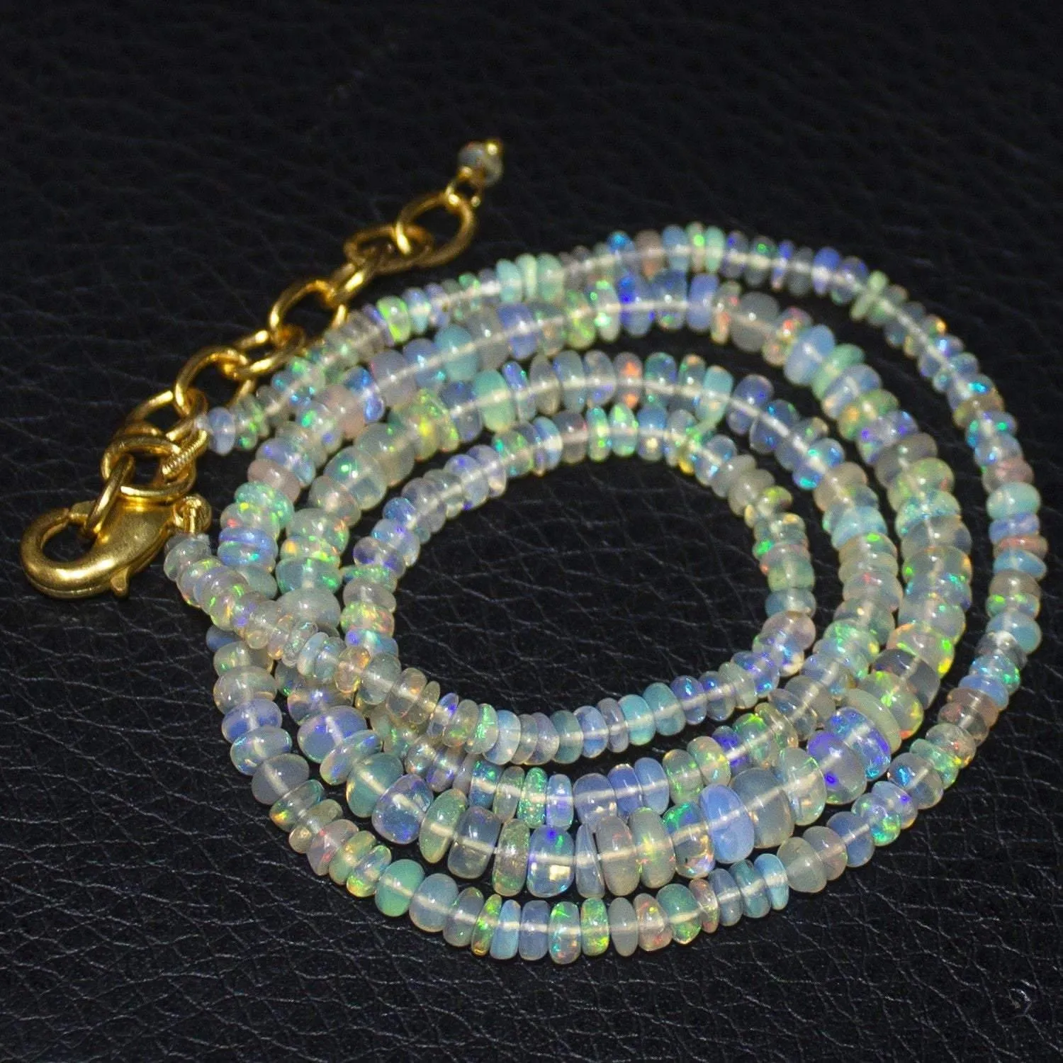 Natural Ethiopian Welo Opal Gold Plated Smooth Rondelle Necklace 2mm 5mm 20"