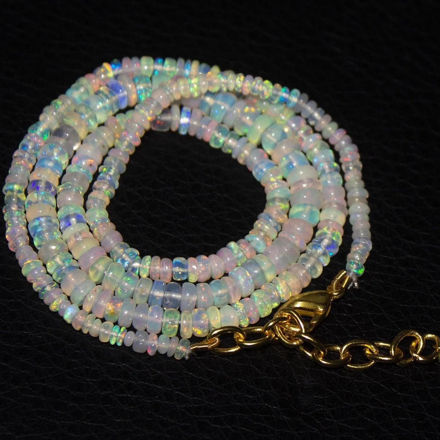 Natural Ethiopian Welo Opal Gold Plated Smooth Rondelle Necklace 2mm 5mm 20"