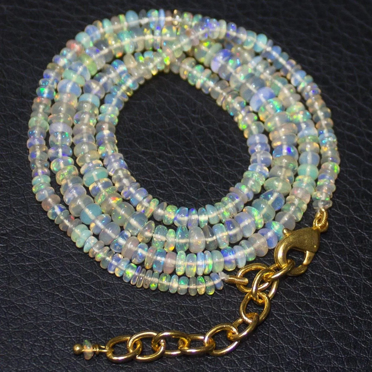 Natural Ethiopian Welo Opal Gold Plated Smooth Rondelle Necklace 2mm 5mm 20"
