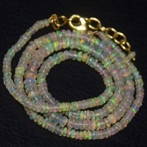 Natural Ethiopian Welo Opal Gold Plated Smooth Rondelle Necklace 2mm 5mm 20"