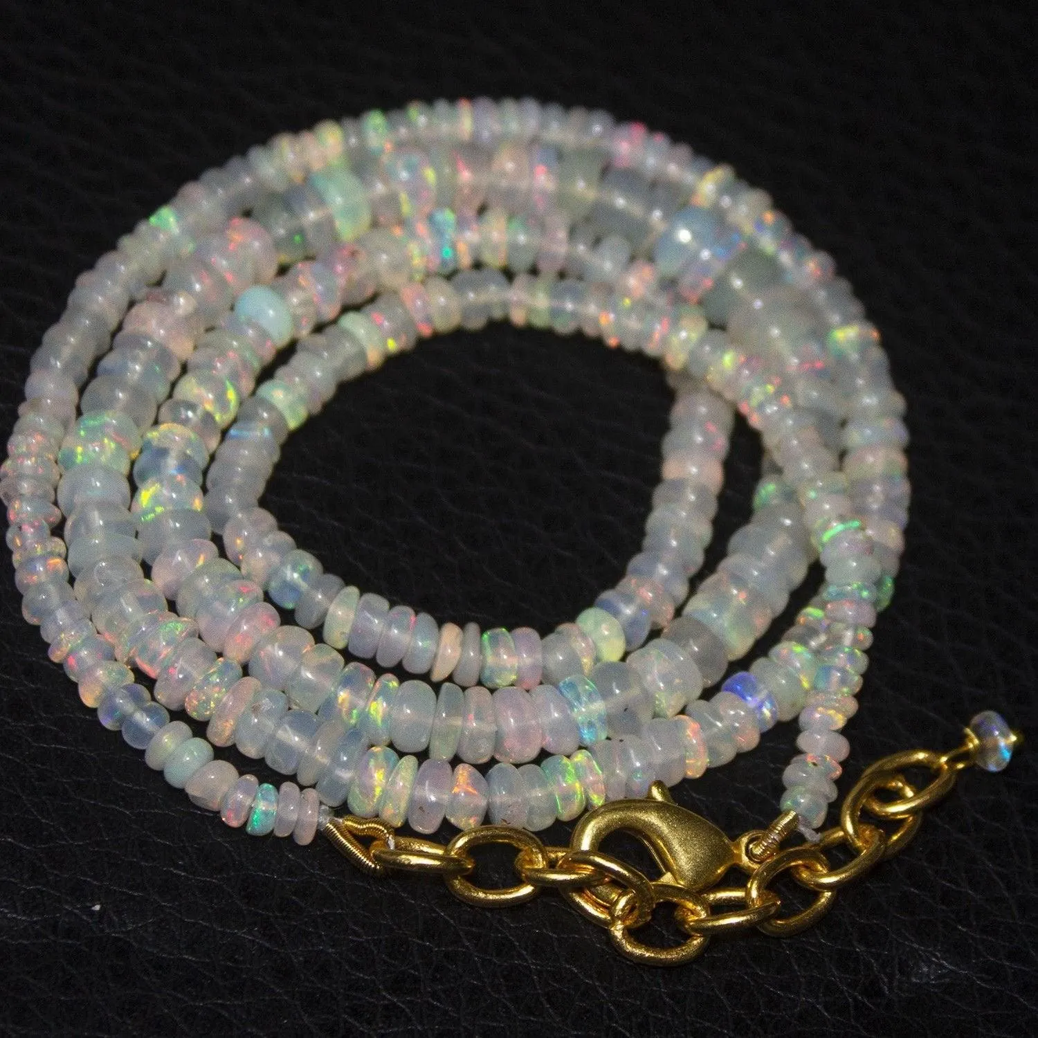 Natural Ethiopian Welo Opal Gold Plated Smooth Rondelle Necklace 2mm 5mm 20"