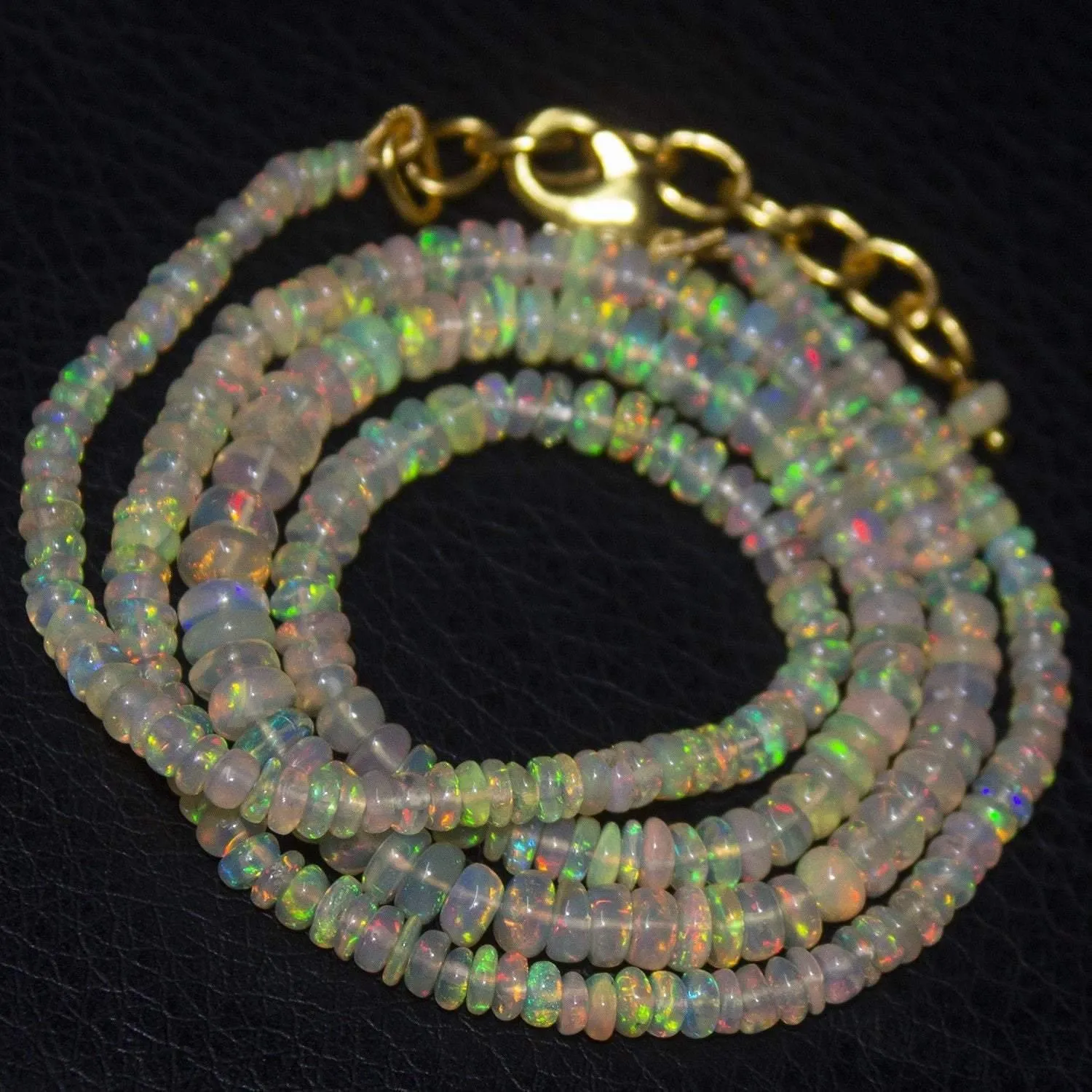 Natural Ethiopian Welo Opal Gold Plated Smooth Rondelle Necklace 2mm 5mm 20"