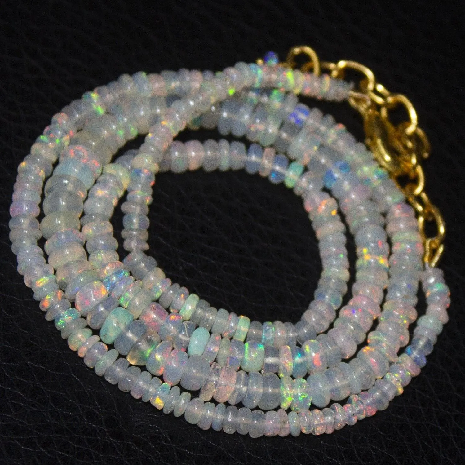 Natural Ethiopian Welo Opal Gold Plated Smooth Rondelle Necklace 2mm 5mm 20"