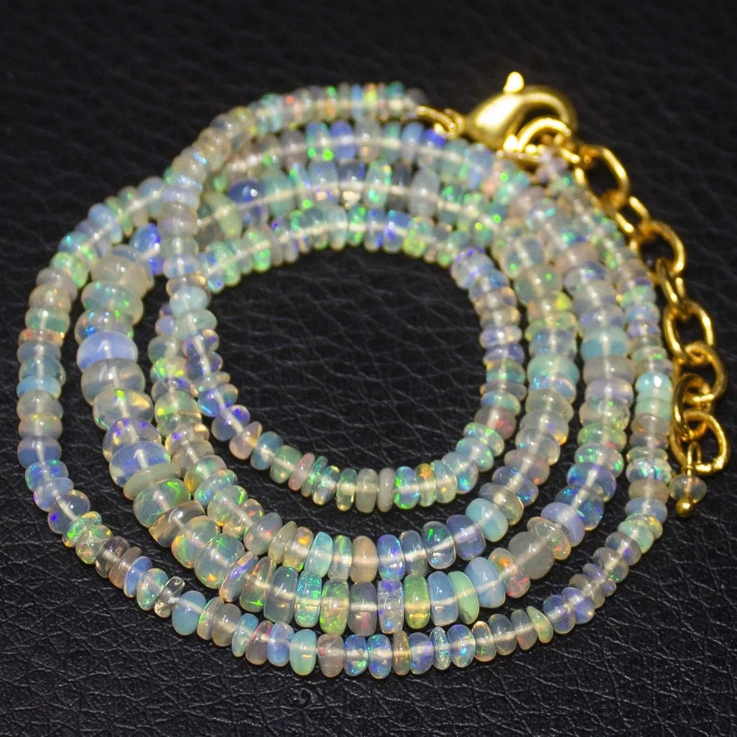 Natural Ethiopian Welo Opal Gold Plated Smooth Rondelle Necklace 2mm 5mm 20"