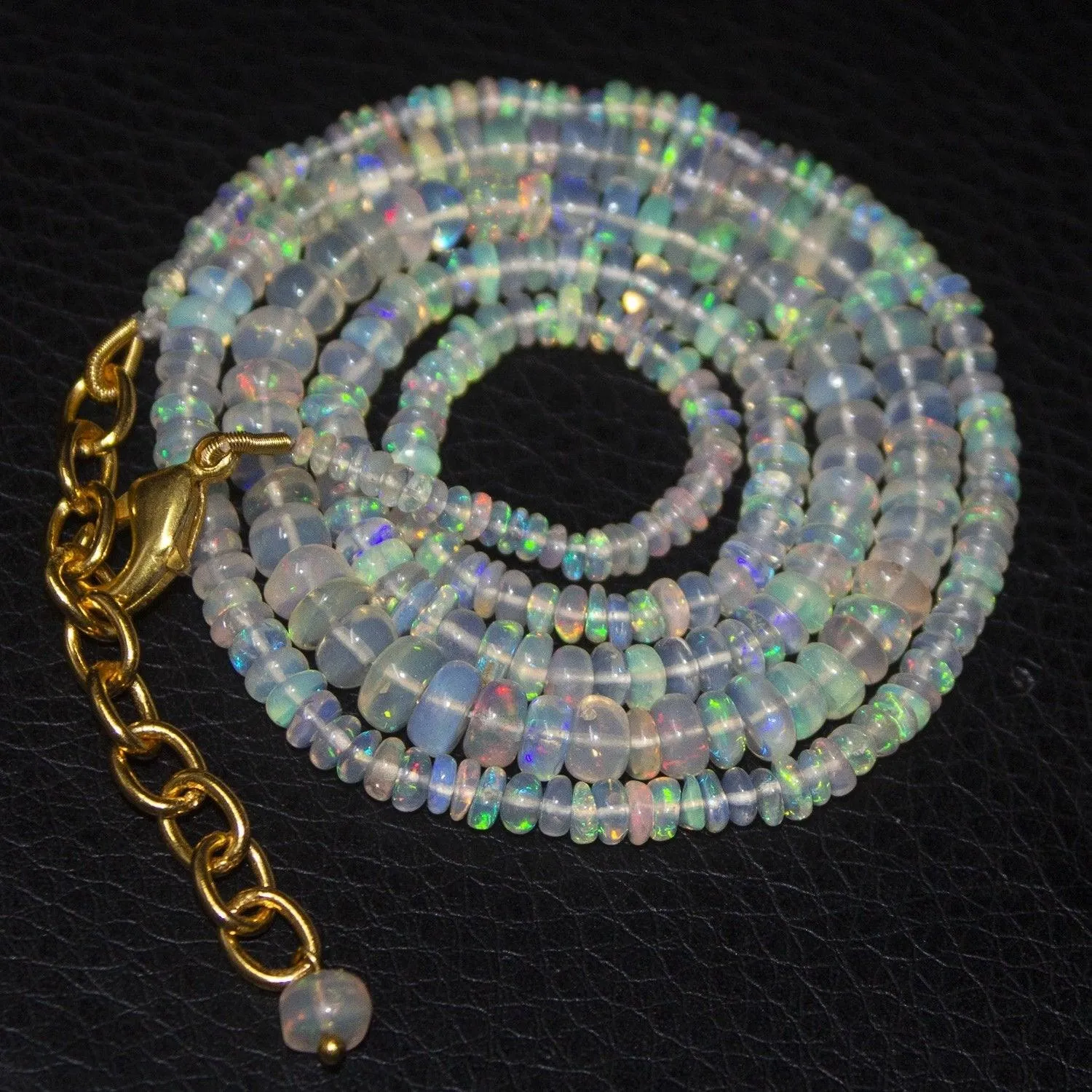 Natural Ethiopian Welo Opal Gold Plated Smooth Rondelle Necklace 2mm 5mm 21.5"