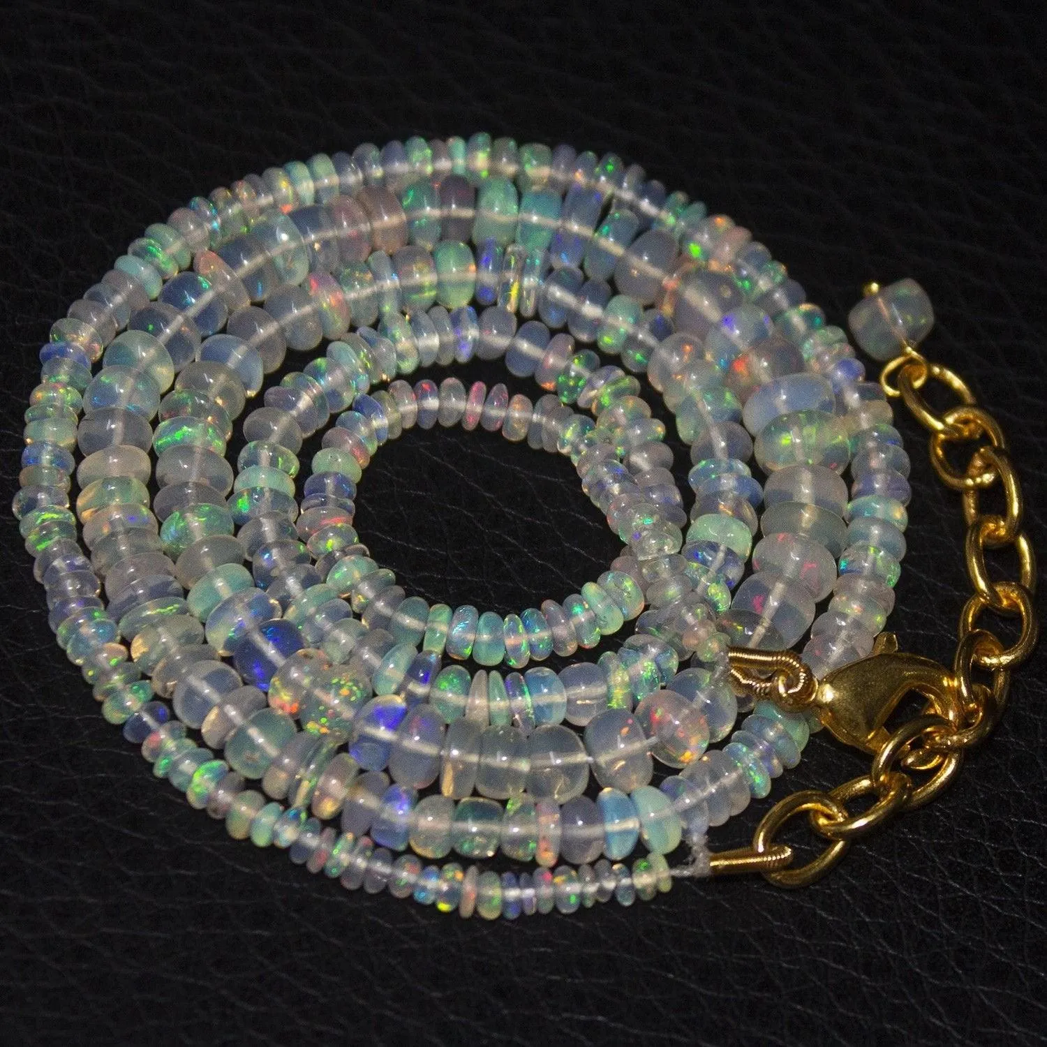 Natural Ethiopian Welo Opal Gold Plated Smooth Rondelle Necklace 2mm 5mm 21.5"