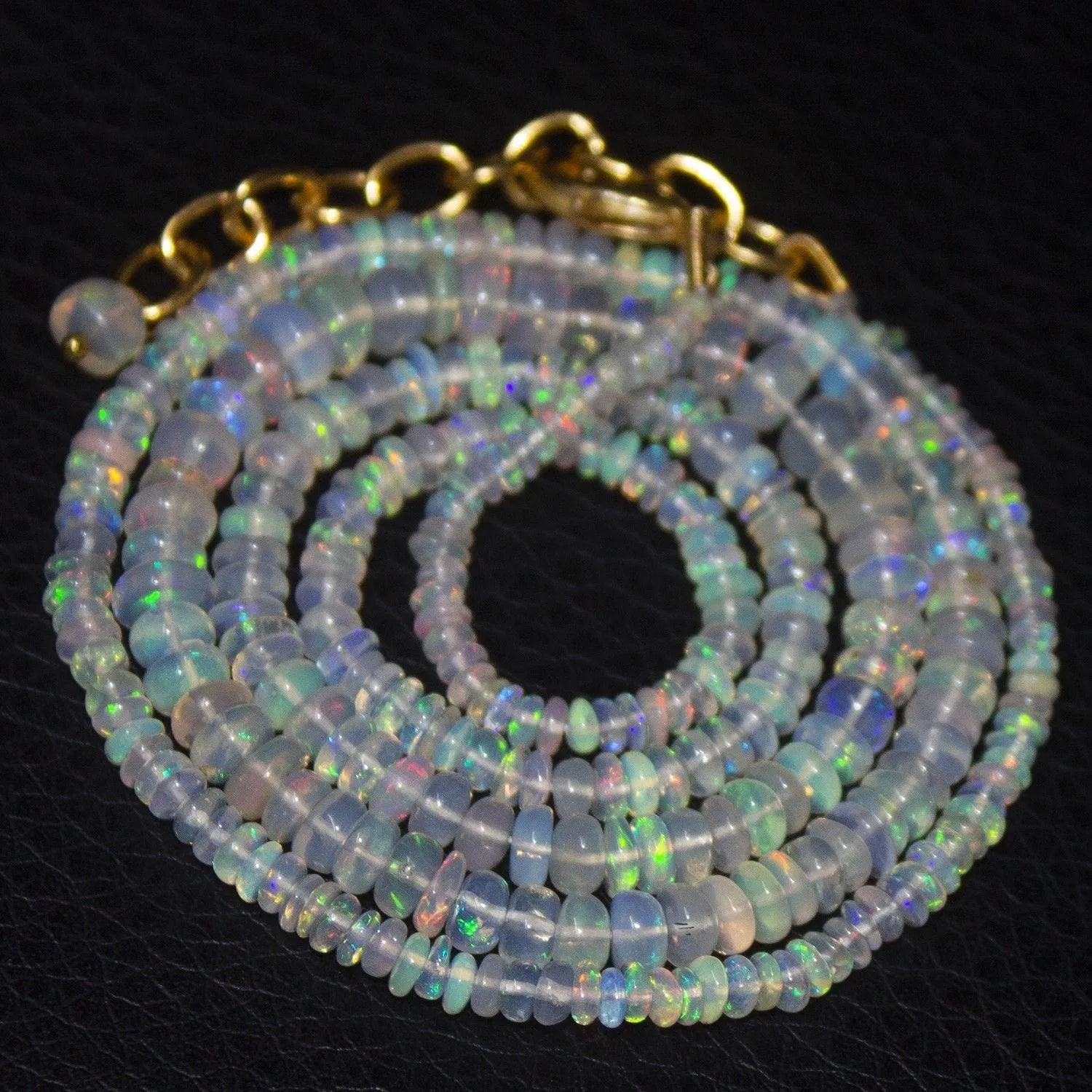 Natural Ethiopian Welo Opal Gold Plated Smooth Rondelle Necklace 2mm 5mm 21.5"