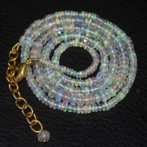 Natural Ethiopian Welo Opal Gold Plated Smooth Rondelle Necklace 2mm 5mm 21.5"
