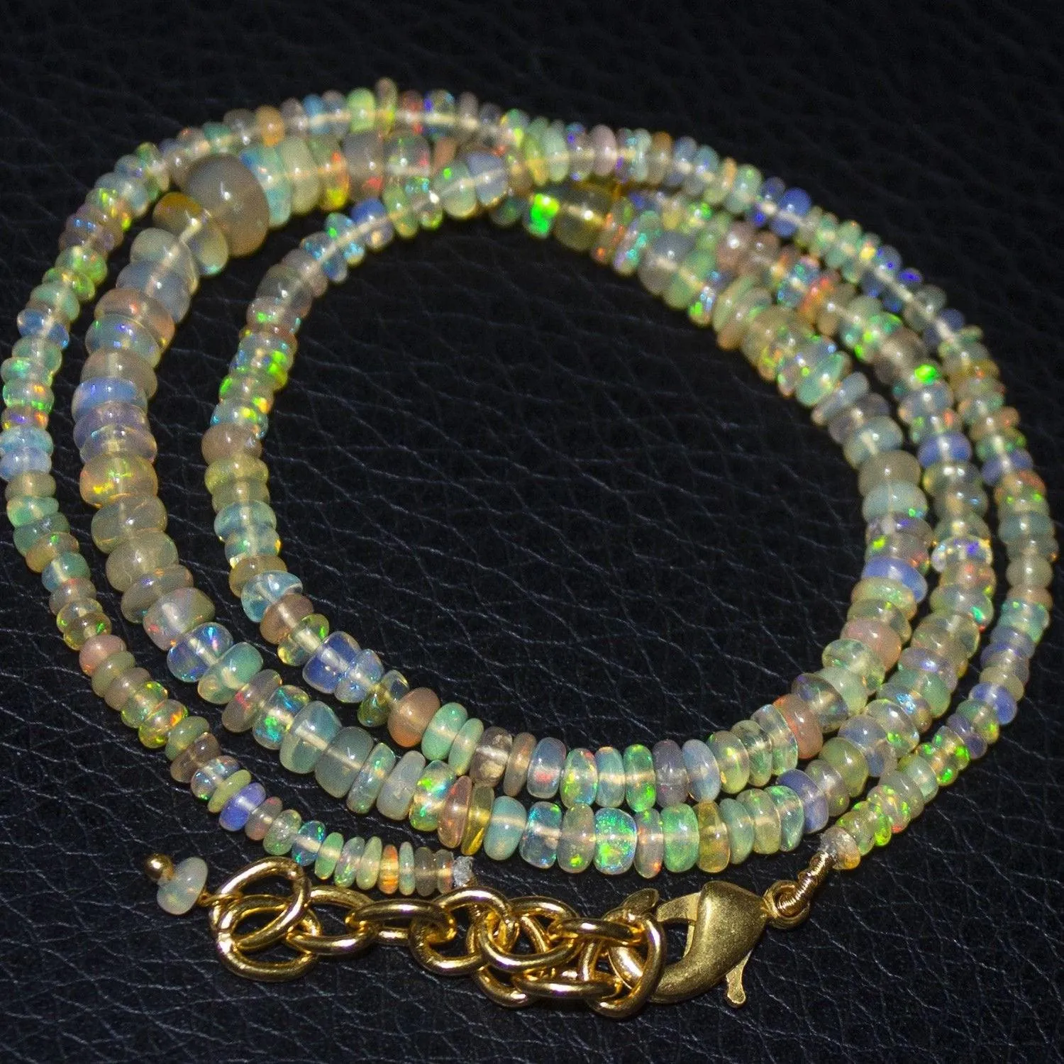 Natural Ethiopian Welo Opal Gold Plated Smooth Rondelle Necklace 2mm 6mm 18.5"