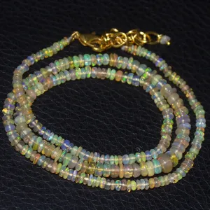 Natural Ethiopian Welo Opal Gold Plated Smooth Rondelle Necklace 2mm 6mm 18.5"