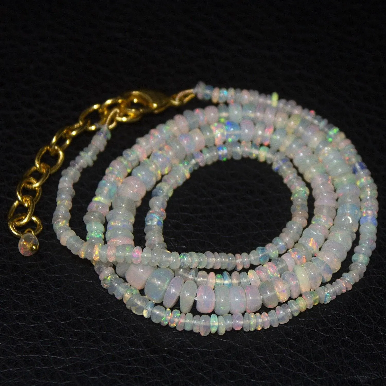 Natural Ethiopian Welo Opal Gold Plated Smooth Rondelle Necklace 2mm 6mm 20"