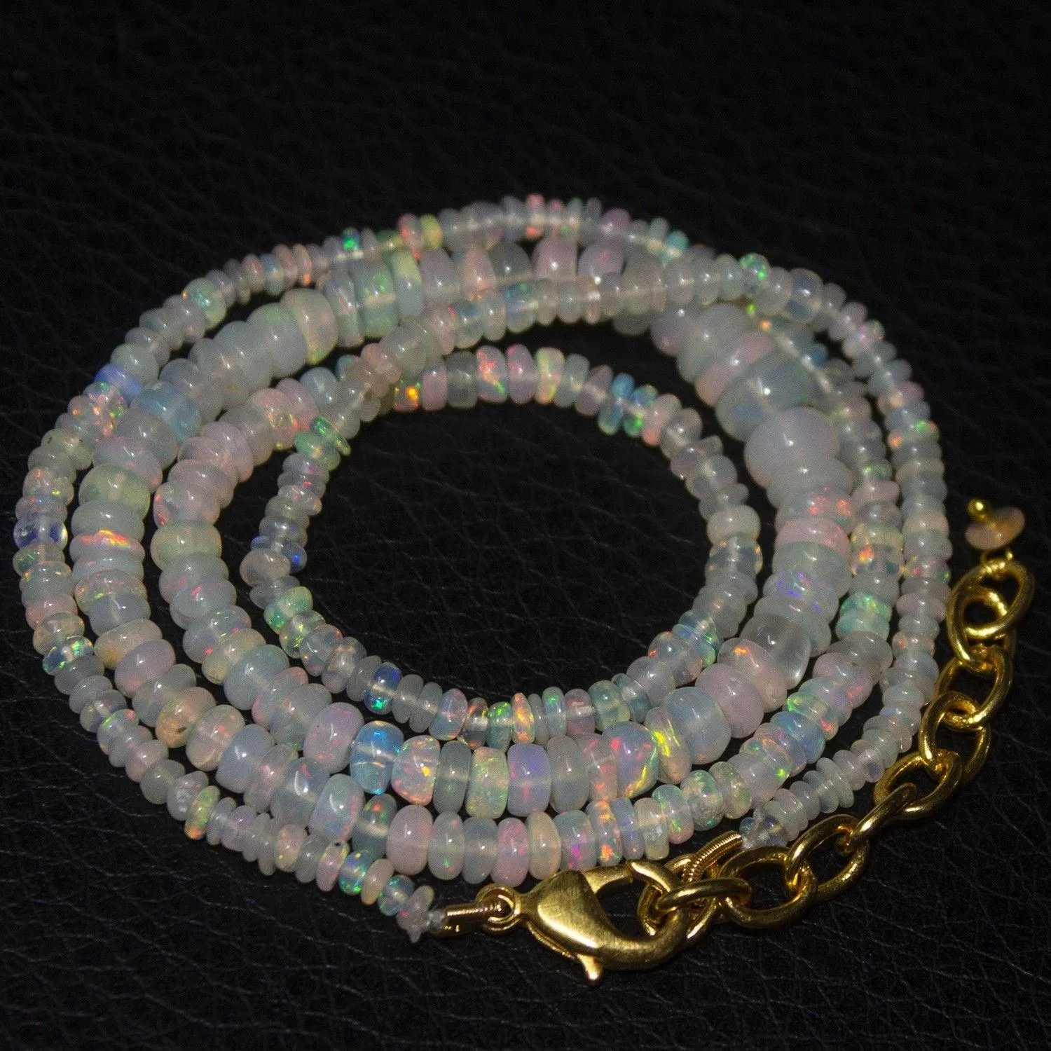 Natural Ethiopian Welo Opal Gold Plated Smooth Rondelle Necklace 2mm 6mm 20"