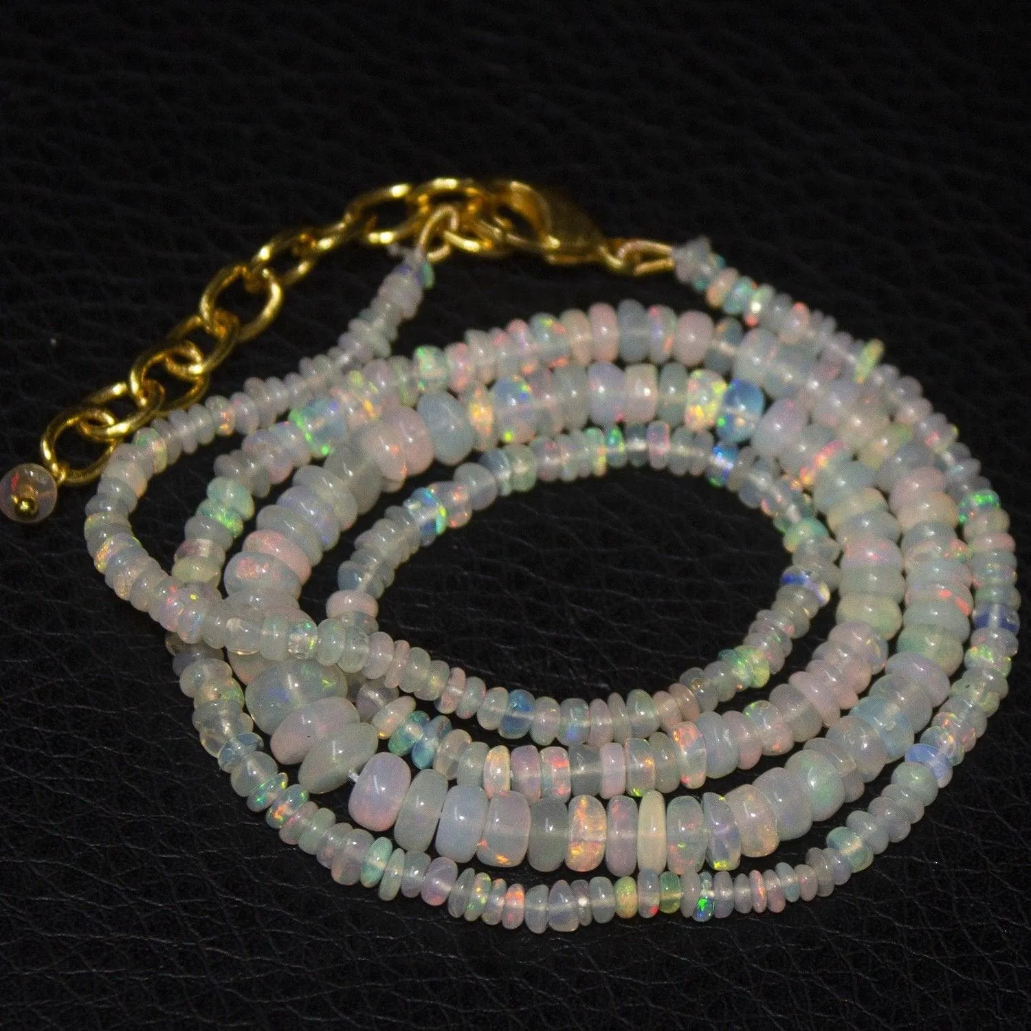 Natural Ethiopian Welo Opal Gold Plated Smooth Rondelle Necklace 2mm 6mm 20"