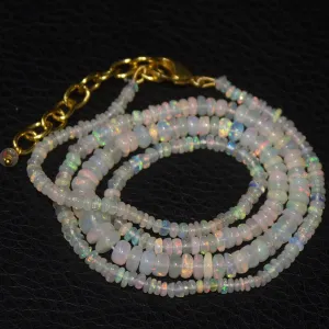 Natural Ethiopian Welo Opal Gold Plated Smooth Rondelle Necklace 2mm 6mm 20"