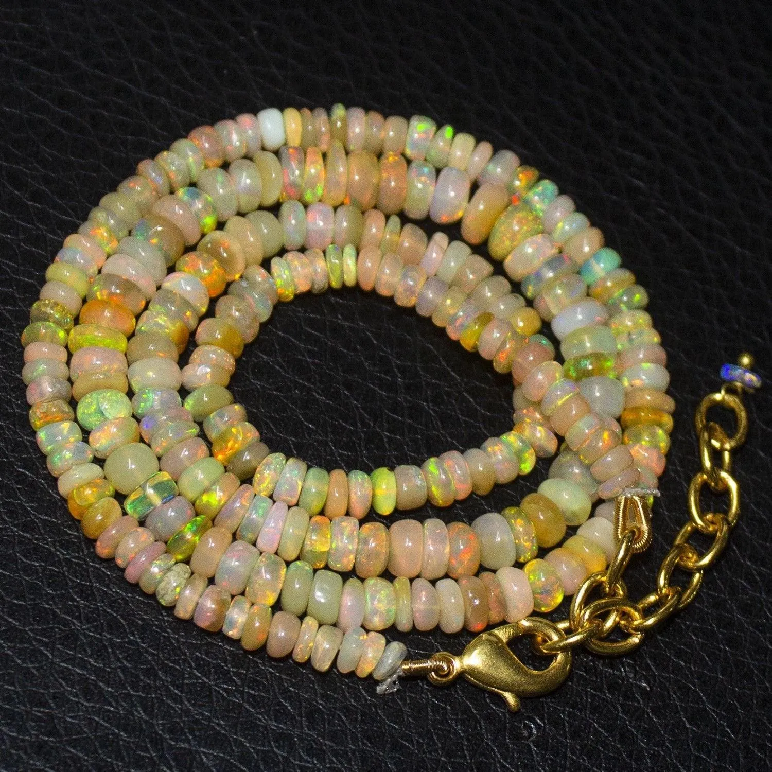 Natural Ethiopian Welo Opal Gold Plated Smooth Rondelle Necklace 3.5mm 5mm 19"