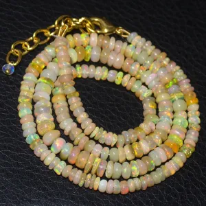 Natural Ethiopian Welo Opal Gold Plated Smooth Rondelle Necklace 3.5mm 5mm 19"