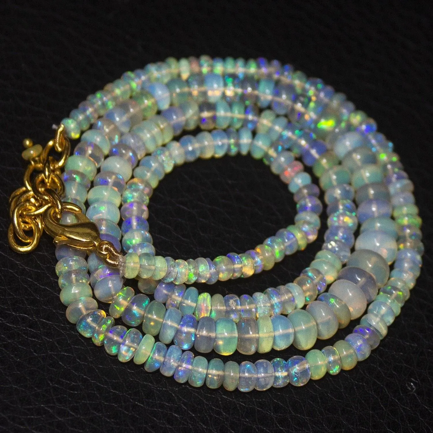 Natural Ethiopian Welo Opal Gold Plated Smooth Rondelle Necklace 3.5mm 6mm 21"