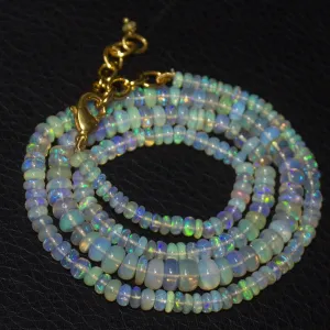 Natural Ethiopian Welo Opal Gold Plated Smooth Rondelle Necklace 3.5mm 6mm 21"