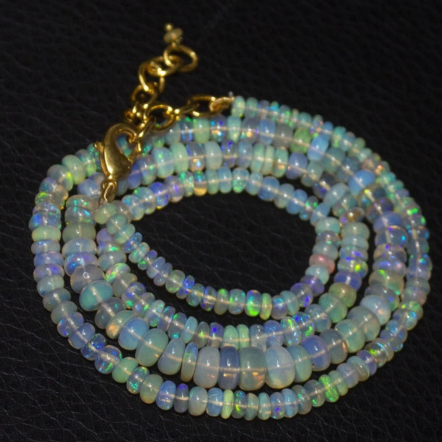 Natural Ethiopian Welo Opal Gold Plated Smooth Rondelle Necklace 3.5mm 6mm 21"
