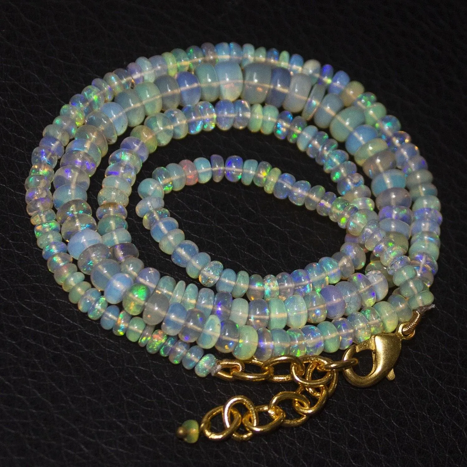 Natural Ethiopian Welo Opal Gold Plated Smooth Rondelle Necklace 3.5mm 6mm 21"