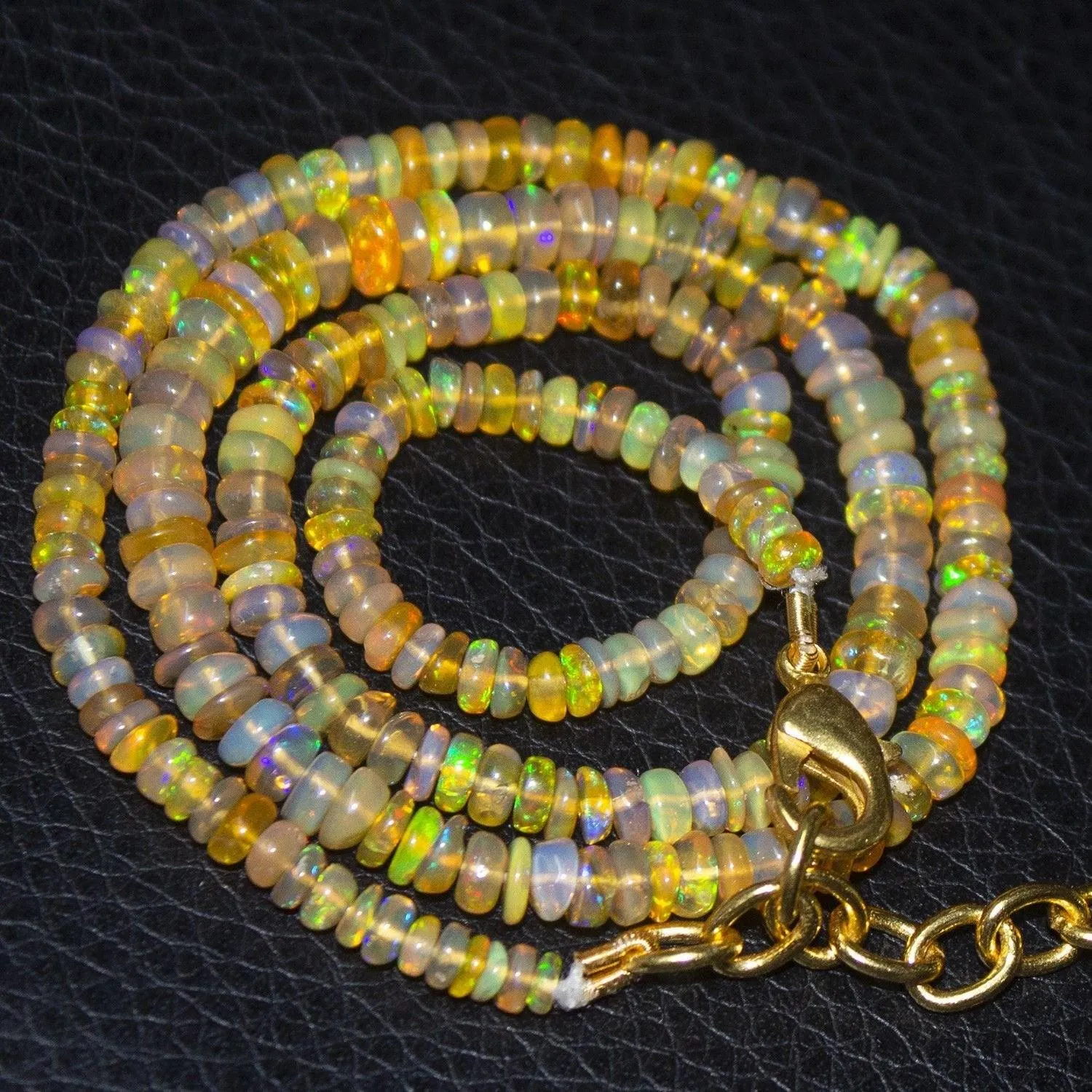 Natural Ethiopian Welo Opal Gold Plated Smooth Rondelle Necklace 3mm 5mm 17"