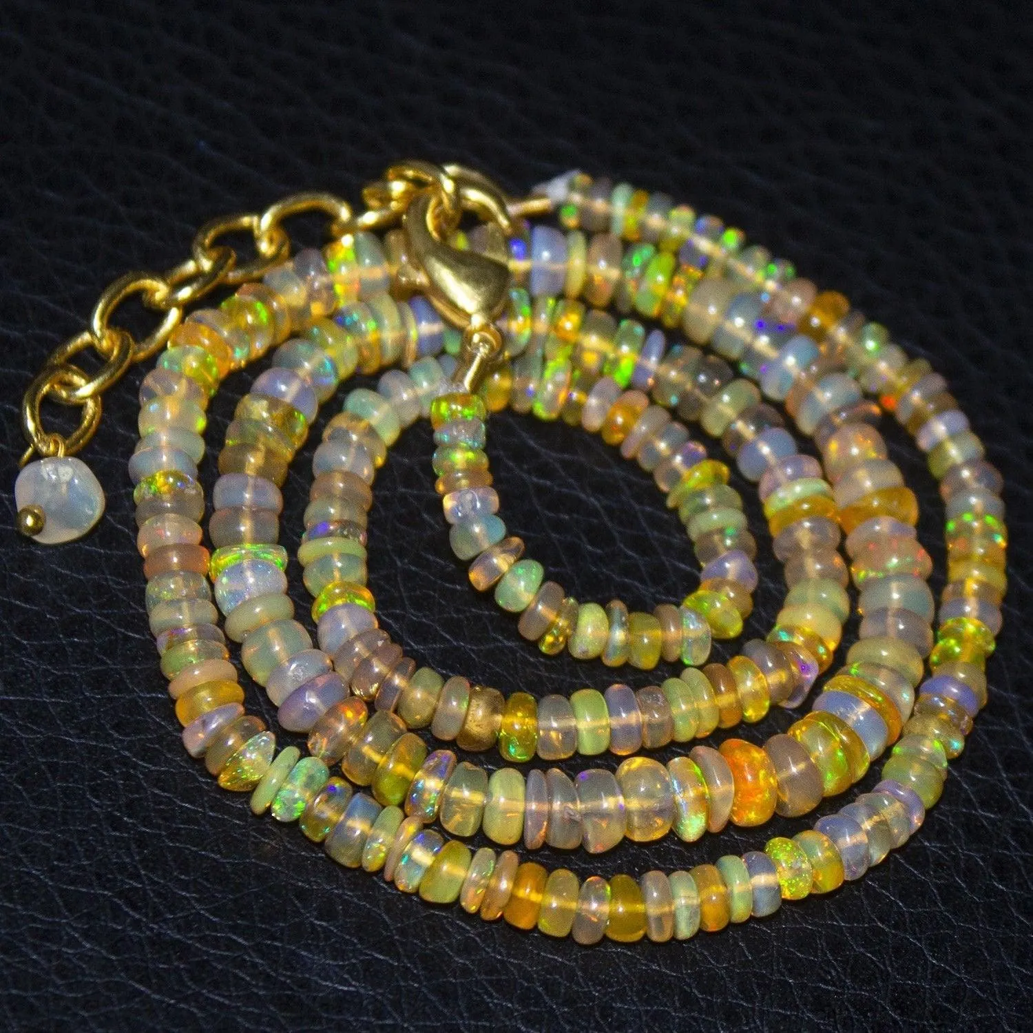 Natural Ethiopian Welo Opal Gold Plated Smooth Rondelle Necklace 3mm 5mm 17"
