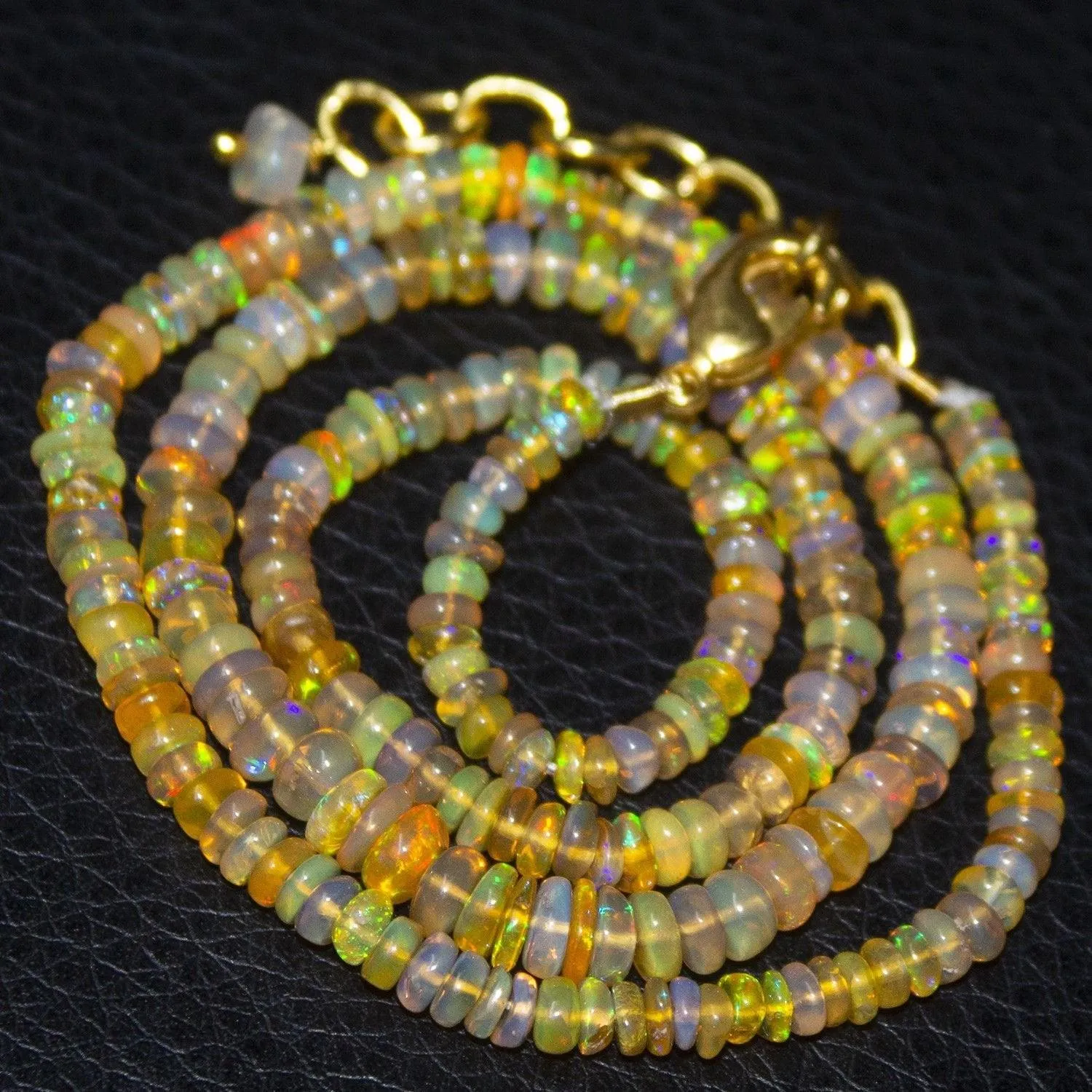 Natural Ethiopian Welo Opal Gold Plated Smooth Rondelle Necklace 3mm 5mm 17"