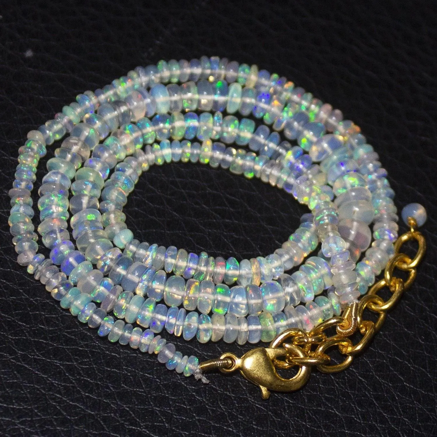 Natural Ethiopian Welo Opal Gold Plated Smooth Rondelle Necklace 3mm 5mm 18.15"