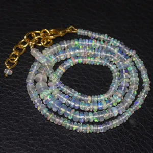Natural Ethiopian Welo Opal Gold Plated Smooth Rondelle Necklace 3mm 5mm 18.15"