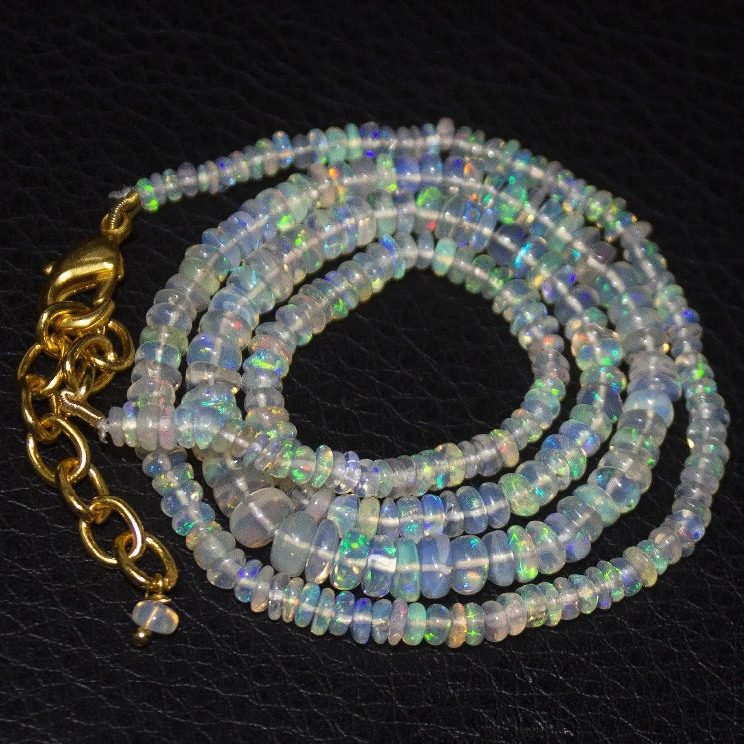 Natural Ethiopian Welo Opal Gold Plated Smooth Rondelle Necklace 3mm 5mm 18.15"