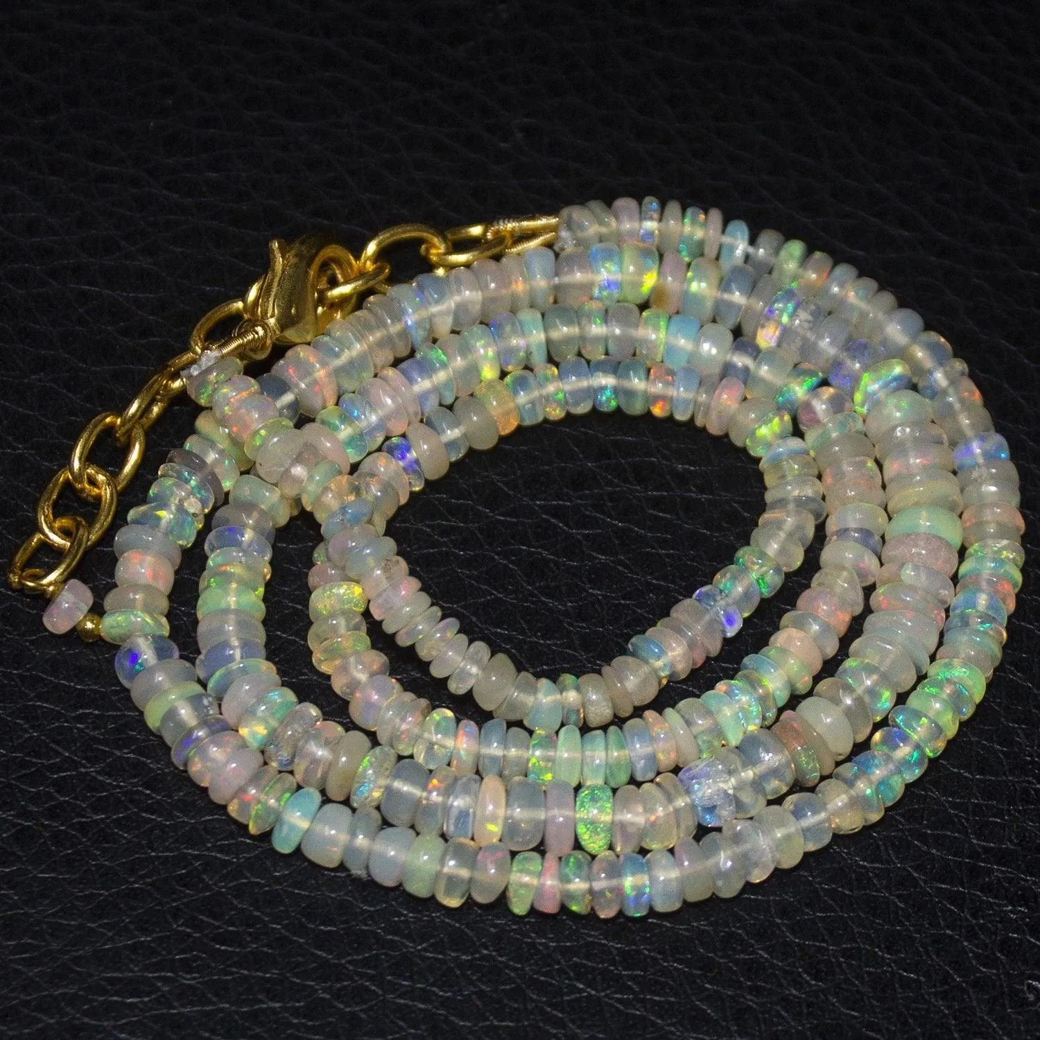 Natural Ethiopian Welo Opal Gold Plated Smooth Rondelle Necklace 3mm 5mm 19.15"