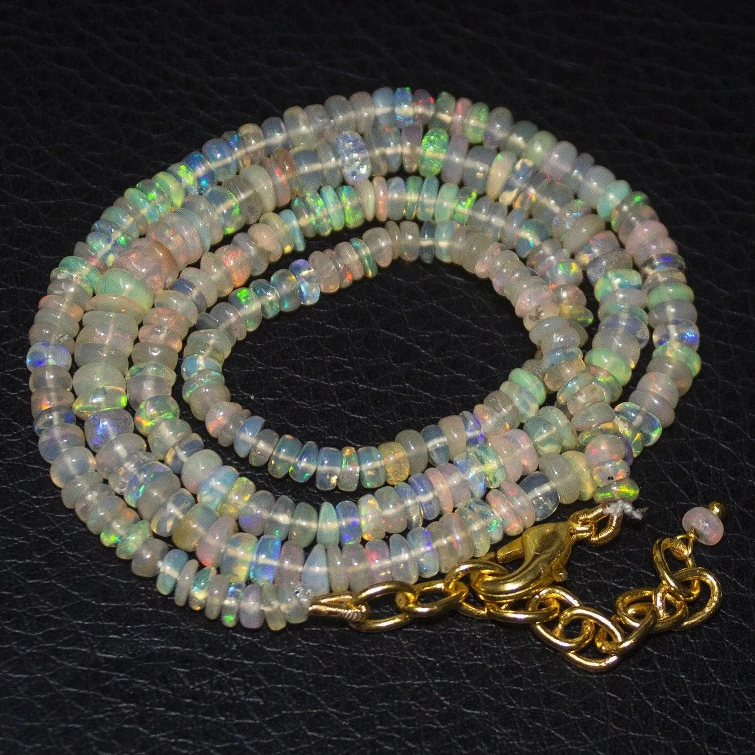 Natural Ethiopian Welo Opal Gold Plated Smooth Rondelle Necklace 3mm 5mm 19.15"
